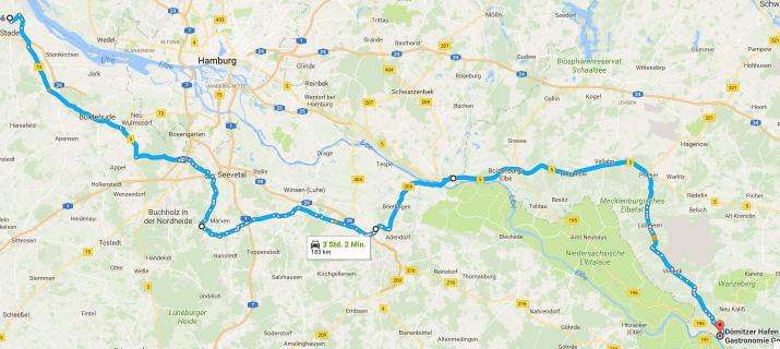 Strecke von Stade nach Dömitz