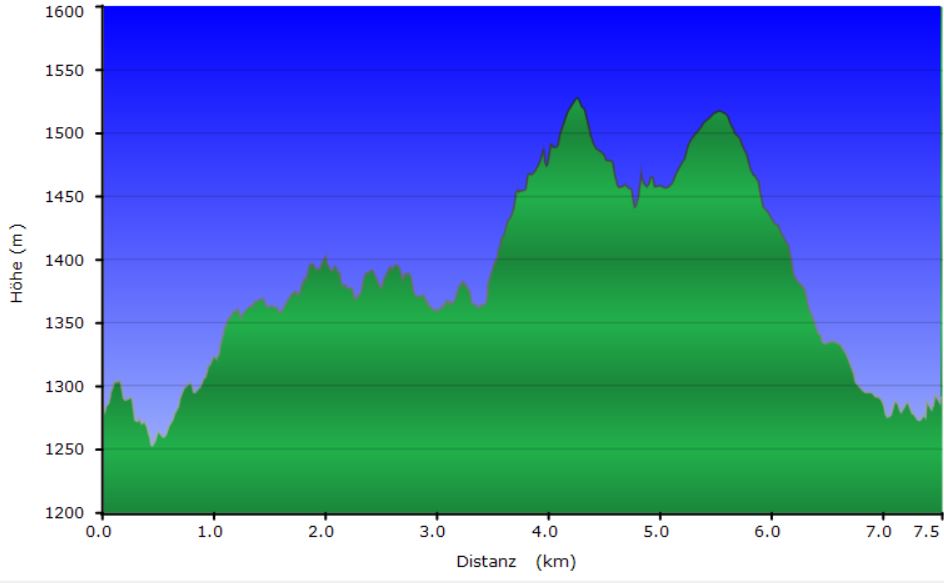 Höhenprofil der Tour zum Bassin Bleu und Roche Merveilleuse